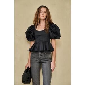 Hunter Bell NY Camille Puff Sleeve Classic Black Peplum Feminie Top Sz 2